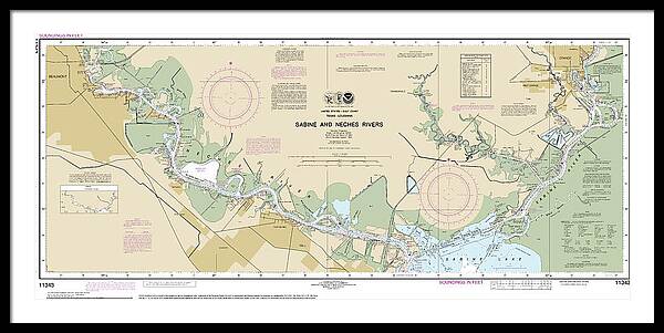 Nautical Chart-11343 Sabine-neches Rivers - Framed Print
