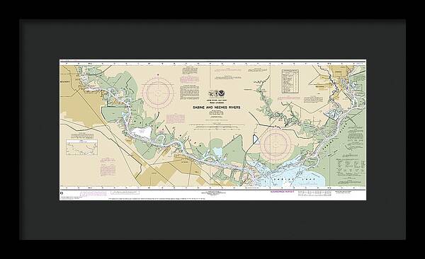 Nautical Chart-11343 Sabine-neches Rivers - Framed Print