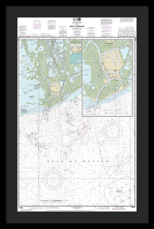 Nautical Chart-11346 Port Fourchon-approaches - Framed Print