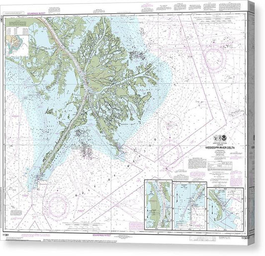 Nautical Chart-11361 Mississippi River Delta, Southwest Pass, South Pass, Head-passes - Canvas Print