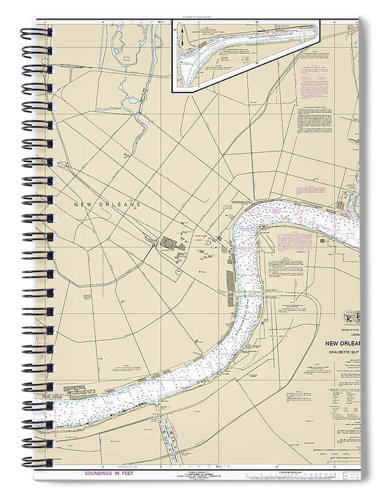 Nautical Chart-11368 New Orleans Harbor Chalmette Slip-southport - Spiral Notebook