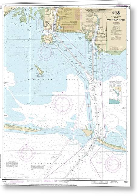 Nautical Chart-11375 Pascagoula Harbor - Greeting Card