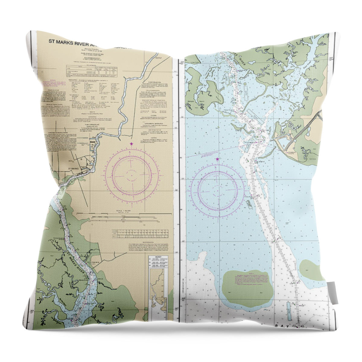 Nautical Chart-11406 Stmarks River-approaches - Throw Pillow