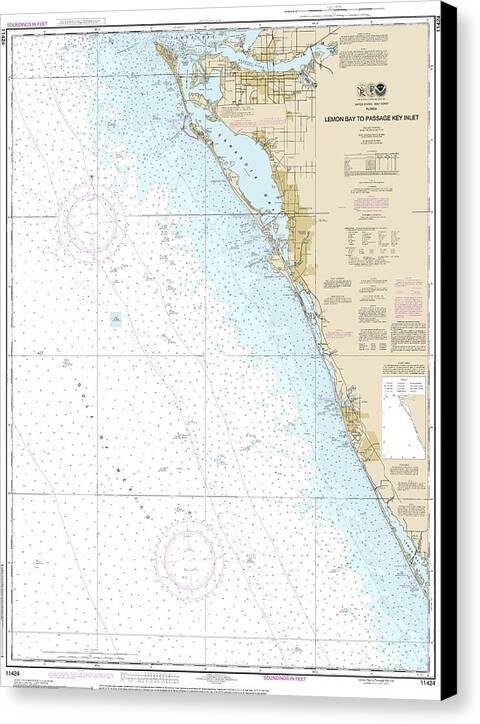 Nautical Chart-11424 Lemon Bay-passage Key Inlet - Canvas Print