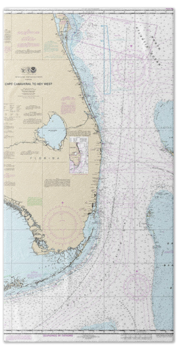 Nautical Chart-11460 Cape Canaveral-key West - Beach Towel