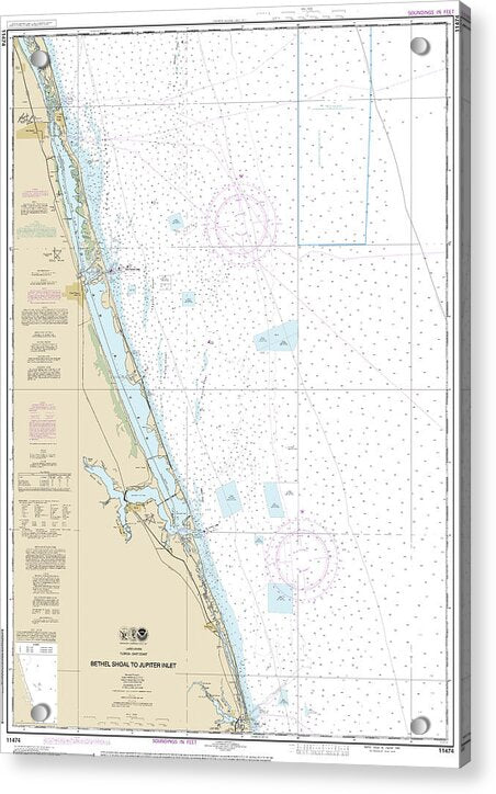 Nautical Chart-11474 Bethel Shoal-jupiter Inlet - Acrylic Print