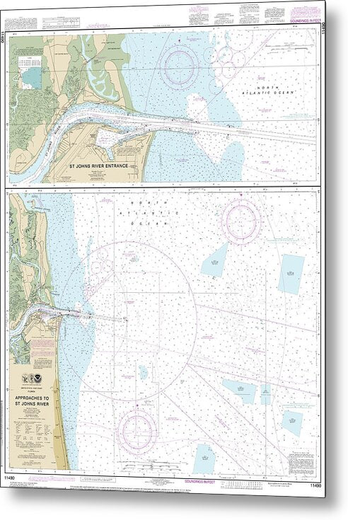 Nautical Chart-11490 Approaches-st Johns River, St Johns River Entrance - Metal Print