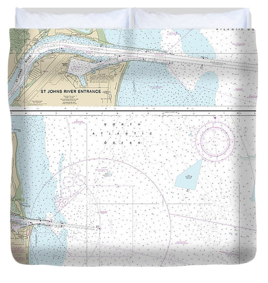 Nautical Chart-11490 Approaches-st Johns River, St Johns River Entrance - Duvet Cover