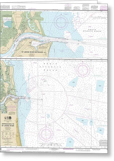 Nautical Chart-11490 Approaches-st Johns River, St Johns River Entrance - Greeting Card