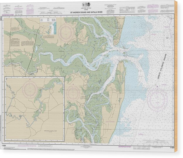 Nautical Chart-11504 St Andrew Sound-satilla River - Wood Print