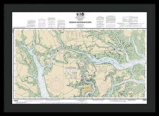 Nautical Chart-11519 Parts-coosaw-broad Rivers - Framed Print
