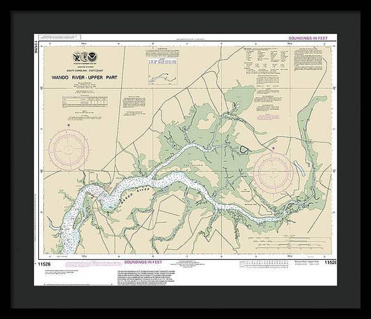 Nautical Chart-11526 Wando River Upper Part - Framed Print
