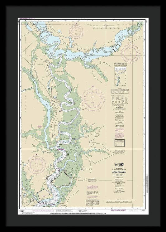 Nautical Chart-11527 Cooper River Above Goose Creek - Framed Print