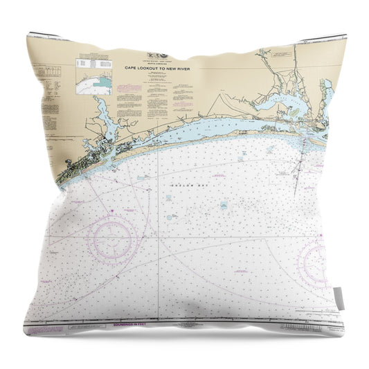 Nautical Chart-11543 Cape Lookout-new River - Throw Pillow