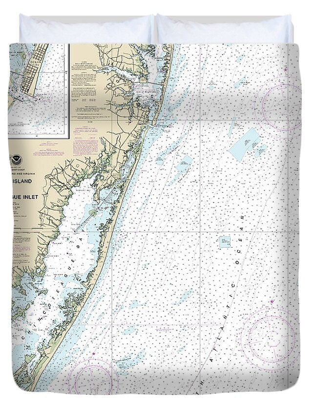 Nautical Chart-12211 Fenwick Island-chincoteague Inlet, Ocean City Inlet - Duvet Cover