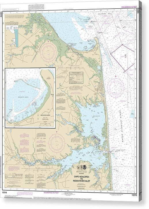 Nautical Chart-12216 Cape Henlopen-indian River Inlet, Breakwater Harbor - Acrylic Print