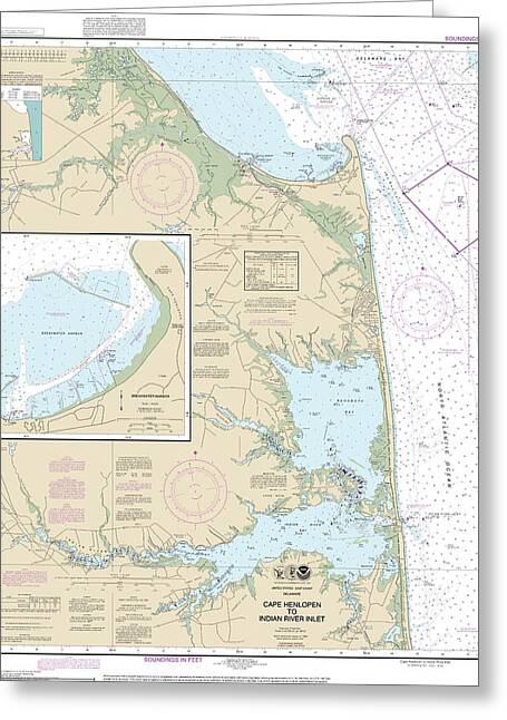 Nautical Chart-12216 Cape Henlopen-indian River Inlet, Breakwater Harbor - Greeting Card