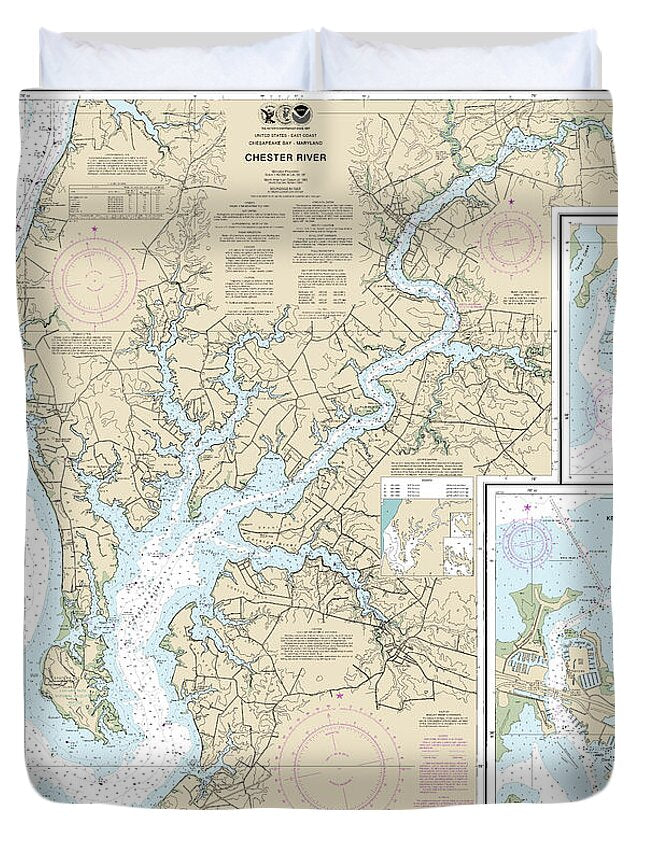 Nautical Chart-12272 Chester River, Kent Island Narrows, Rock Hall Harbor-swan Creek - Duvet Cover
