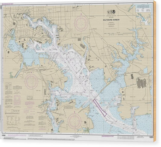 Nautical Chart-12281 Baltimore Harbor - Wood Print