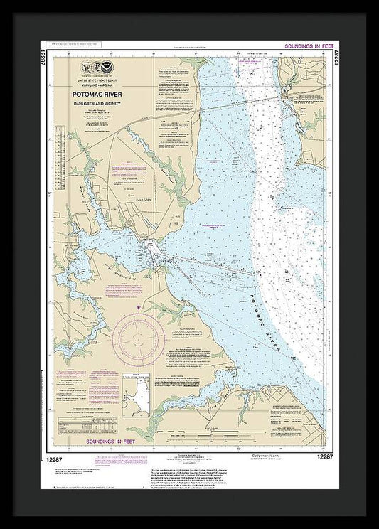 Nautical Chart-12287 Potomac River Dahlgren-vicinity - Framed Print