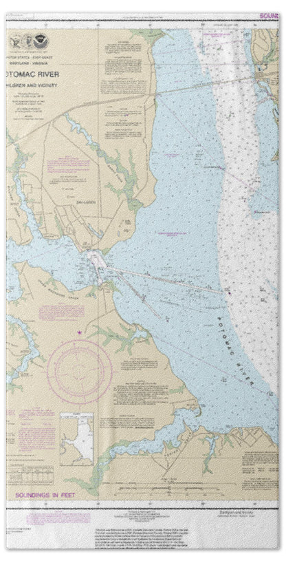 Nautical Chart-12287 Potomac River Dahlgren-vicinity - Bath Towel