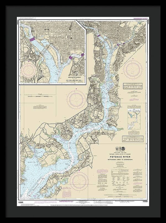 Nautical Chart-12289 Potomac River Mattawoman Creek-georgetown, Washington Harbor - Framed Print