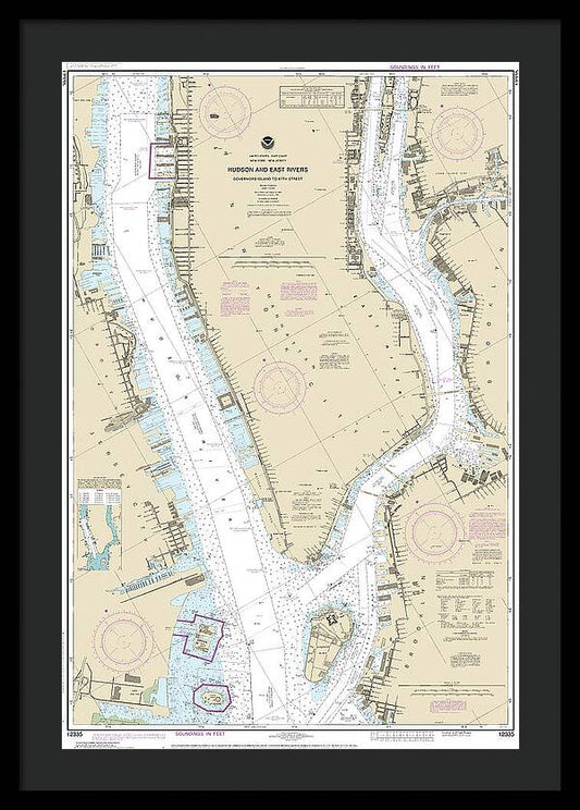 Nautical Chart-12335 Hudson-east Rivers Governors Island-67th Street - Framed Print