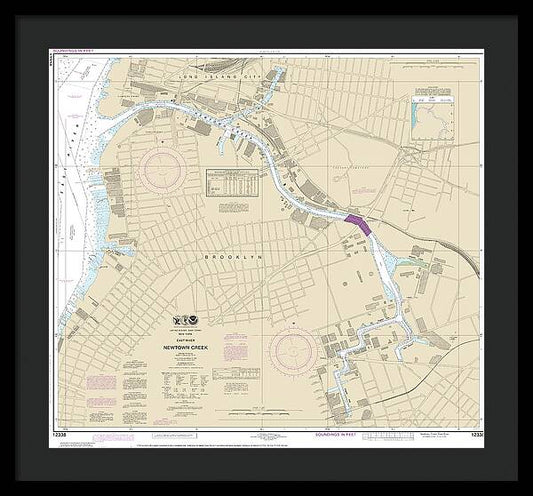 Nautical Chart-12338 East River Newtown Creek - Framed Print