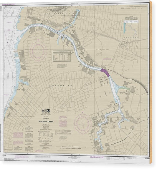 Nautical Chart-12338 East River Newtown Creek - Wood Print