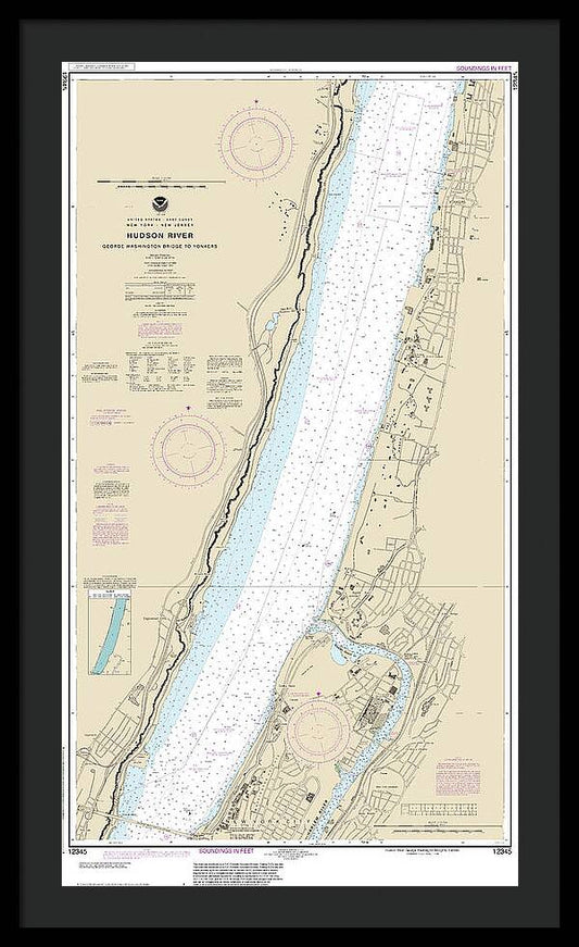 Nautical Chart-12345 Hudson River George Washington Bridge-yonkers - Framed Print