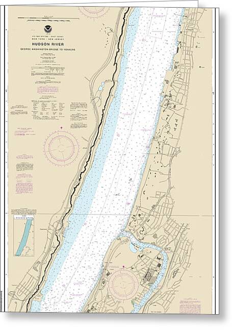 Nautical Chart-12345 Hudson River George Washington Bridge-yonkers - Greeting Card