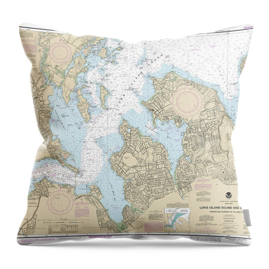Nautical Chart-12366 Long Island Sound-east River Hempstead Harbor-tallman Island - Throw Pillow