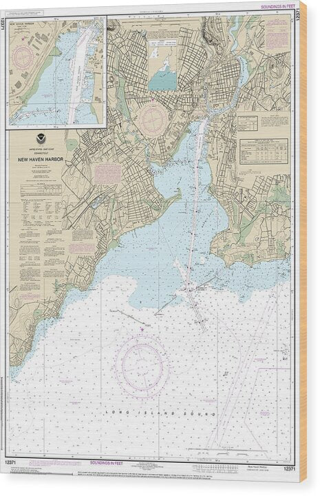Nautical Chart-12371 New Haven Harbor, New Haven Harbor (inset) - Wood Print