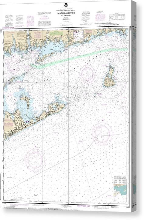 Nautical Chart-13205 Block Island Sound-approaches - Canvas Print