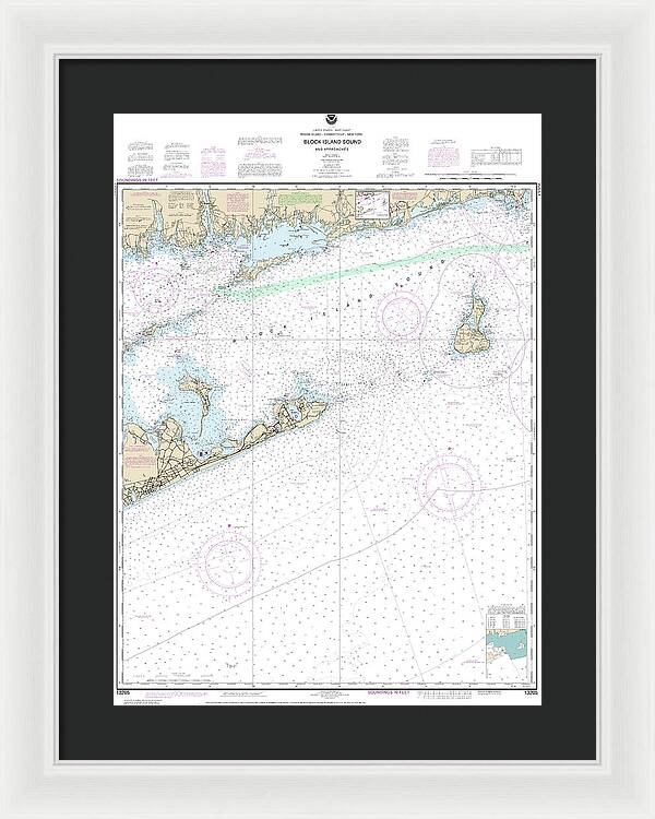 Nautical Chart-13205 Block Island Sound-approaches - Framed Print