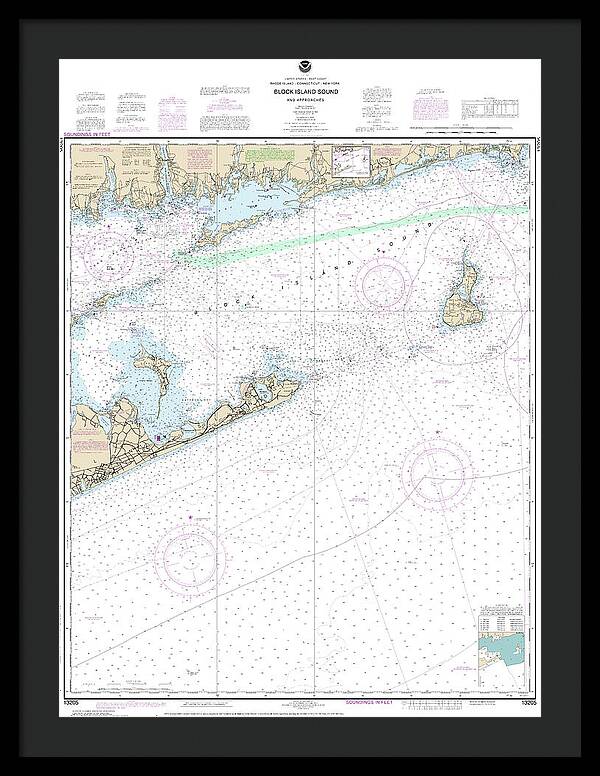 Nautical Chart-13205 Block Island Sound-approaches - Framed Print