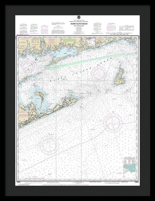 Nautical Chart-13205 Block Island Sound-approaches - Framed Print
