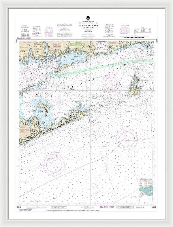 Nautical Chart-13205 Block Island Sound-approaches - Framed Print