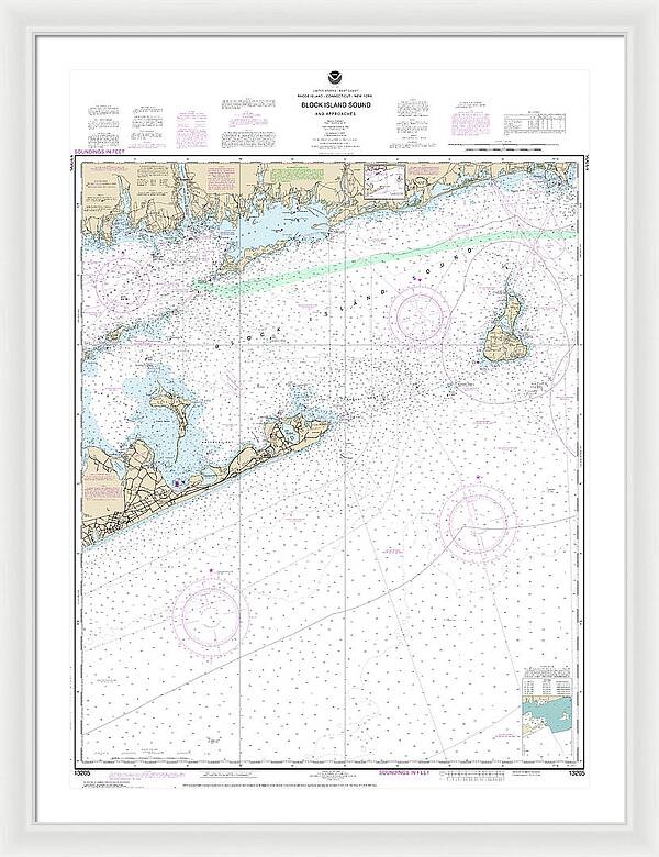 Nautical Chart-13205 Block Island Sound-approaches - Framed Print
