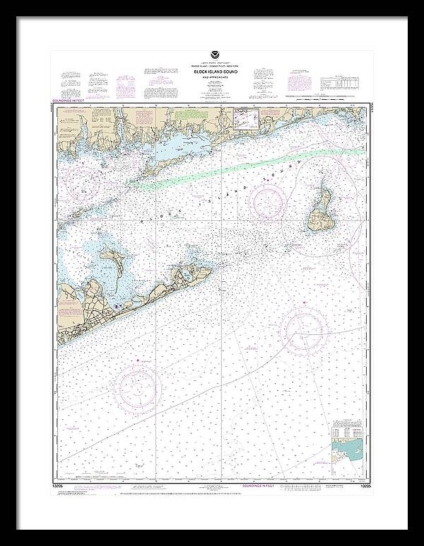 Nautical Chart-13205 Block Island Sound-approaches - Framed Print