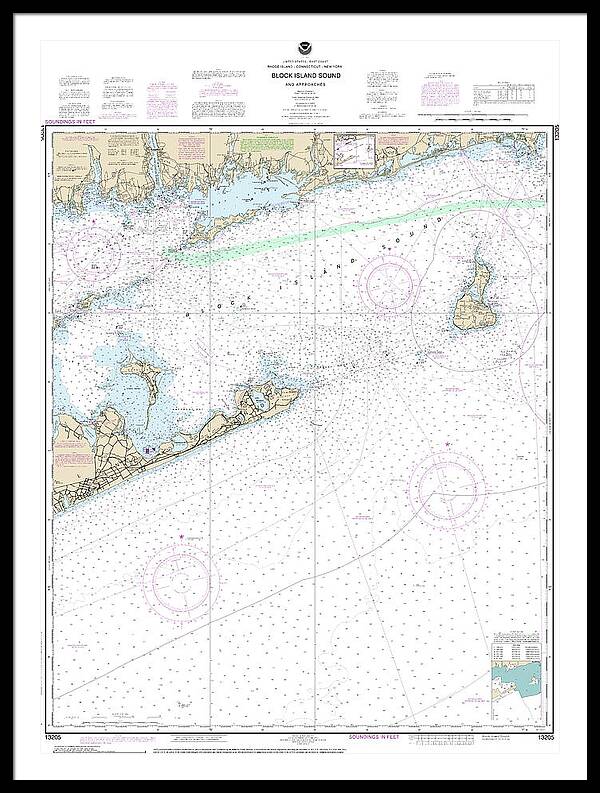 Nautical Chart-13205 Block Island Sound-approaches - Framed Print