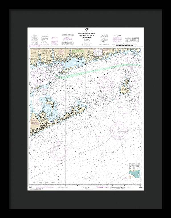 Nautical Chart-13205 Block Island Sound-approaches - Framed Print