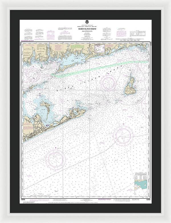 Nautical Chart-13205 Block Island Sound-approaches - Framed Print