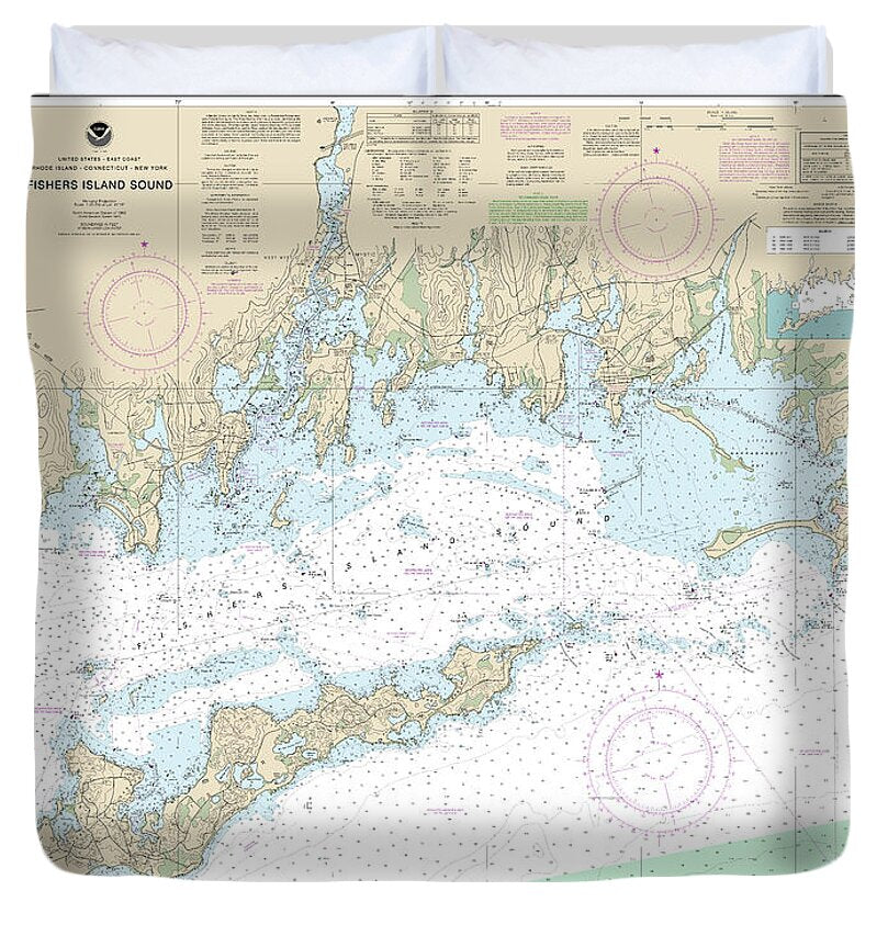 Nautical Chart-13214 Fishers Island Sound - Duvet Cover