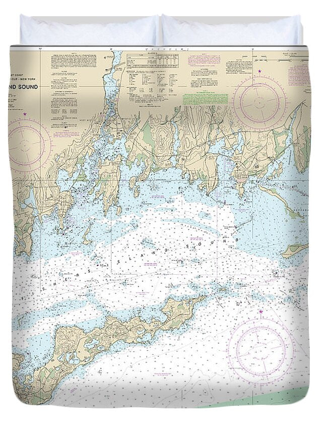 Nautical Chart-13214 Fishers Island Sound - Duvet Cover