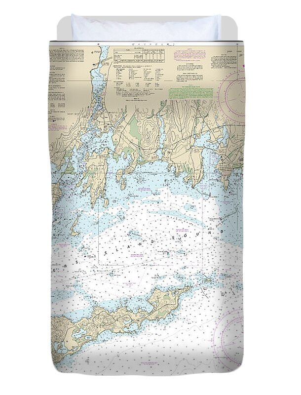 Nautical Chart-13214 Fishers Island Sound - Duvet Cover