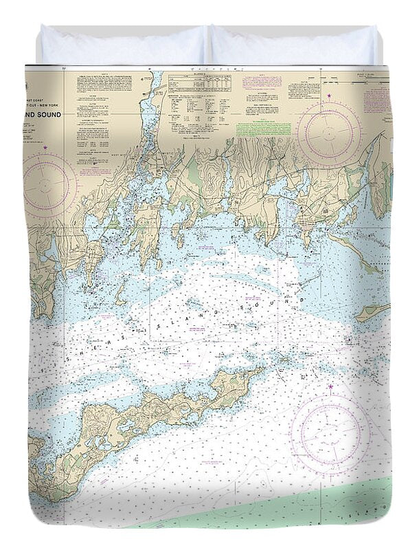 Nautical Chart-13214 Fishers Island Sound - Duvet Cover