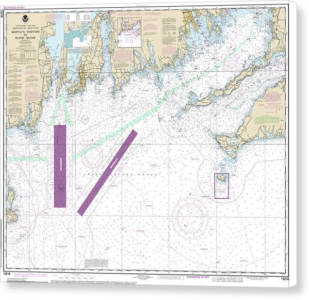 Nautical Chart-13218 Marthas Vineyard-block Island - Canvas Print