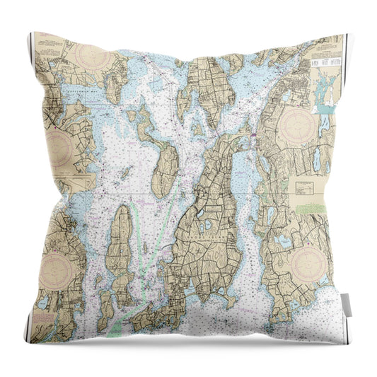 Nautical Chart-13221 Narragansett Bay - Throw Pillow