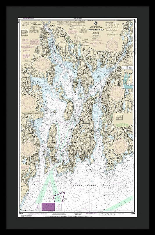 Nautical Chart-13221 Narragansett Bay - Framed Print